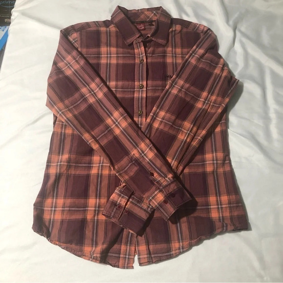 Cruel Girl Plaid Long Sleeve Button Down Shirt - Purple and  Peach Size Large - Picture 1 of 10